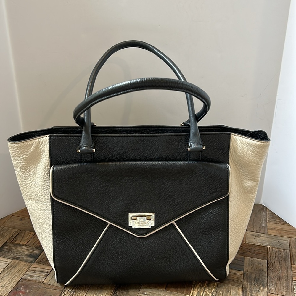 Kate Spade Johanna Leather Tote Black Tan Pebbled Cowhide Leather